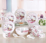 Hello Kitty韩式碗盘碟勺餐具套装22头可爱创意家用碗具瓷器礼盒