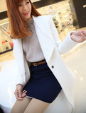 冬季新款白色毛呢外套女韩版中长款长袖羊毛西装修身呢子大衣学生