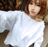 韩国2016春装新款纯色小性感露肩上衣长袖韩版一字领衬衫女打底潮