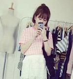 2016春季夏天韩国学生甜美小清新格子上衣打底衫女生衣服短袖T恤