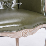 艺酒店餐椅休闲椅单人小沙发椅洽谈椅欧式复古实木书房椅美式皮布