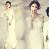 2016新款婚纱礼服韩版时尚一字肩拖尾鱼尾钻新娘结婚婚纱显瘦修身