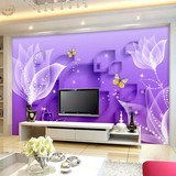 中式客厅电视背景墙壁纸定制壁画 3d立体紫色百合花卉影视墙墙纸
