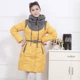 韩版潮流百搭时尚冬羽绒服女中长款修身显瘦加厚保暖配色带包外套