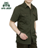 高档正品牌Jeep吉普男装短袖衬衫夏纯棉舒服宽松休闲军装帅气口袋