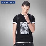 Lilbetter男半袖 夏季潮流2016新款人像印花体恤修身款短袖T恤男
