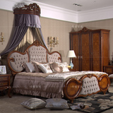 新法式奢华古典大气双人床实木框架床头层青牛皮纯手工雕刻美式床