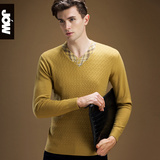 【特价】jow男装新款毛衣 男士100%纯羊毛衫时尚V领扭花针织衫