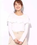 日本外贸原单LowryFarn设计宽松荷叶边打底纯色长袖上衣T恤衫 女