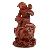 红木雕刻工艺品 实木质寿桃如意猴子祝贺寿礼品  生肖猴家居摆件