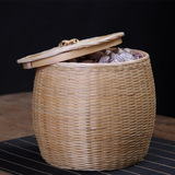 传统手工艺竹编制品带盖收纳桶茶叶罐包装民间竹制品创意收纳篮