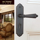 贝尔维帝铜锁 纯铜美式全铜门锁欧式 室内门锁门把手 黑色房门锁