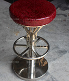 吧台凳不锈钢时尚吧凳 高脚椅 酒吧红色凳 皮质凳子 圆形吧凳