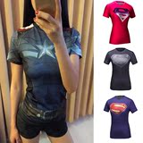 2016现货新款安德玛紧身衣女超人蝙蝠侠健身运动T恤短袖紧身衣UA