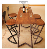 茗友铁艺美式复古做旧实木铁艺酒吧吧台桌椅组合客厅家用休闲凳子