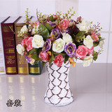 甜心玫(3枝)+花瓶套装 仿真花卉 工艺品 家居 摆设 整体花艺 餐桌