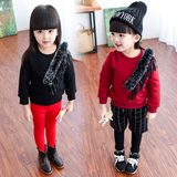 2015女童秋冬卫衣外套新款韩版儿童加绒套头上衣兔毛流苏打底绒衫