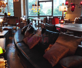 漫咖啡黑色铁艺休闲沙发pu皮革皮艺咖啡厅咖啡店沙发桌椅 可定制