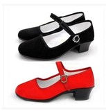 老北京布鞋女单鞋酒店鞋红黑色舞蹈鞋平绒半跟系带防滑礼仪鞋特价