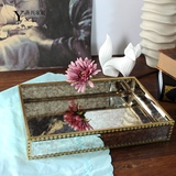 欧式玻璃金色银色脏银镜面托盘摆件软装陈设珠宝盒家居装饰品