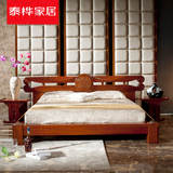 全实木现代新中式家具老榆木婚床木质木头架双人床1.8m米硬板矮床