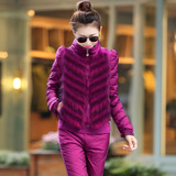 2015冬装新款韩版羽绒棉衣三件套大码女装修身时尚运动休闲套装潮