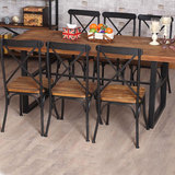 美式乡村风格铁艺复古餐桌椅实木餐桌椅 餐桌板 桌椅组合 可定做