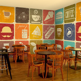 PVC欧式复古3D砖墙插画标贴壁画咖啡餐厅客厅雪糕甜品店墙纸壁纸