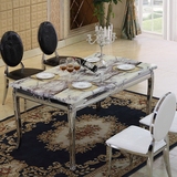 欧式新古典大理石餐桌椅组合一桌六椅不锈钢长方桌雕花餐桌家具