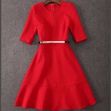 [转卖]2015秋冬欧美女装明星高圆圆同款红色连衣裙显瘦晚装高腰
