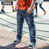 JSMIX大码潮牌男装直筒猫须宽松牛仔裤男士裤子加肥加大长裤男裤