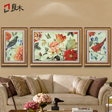 良木 欧式花卉油画客厅三联画沙发背景墙装饰画挂画美式壁画墙画