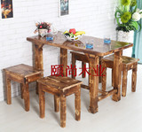 定制实木餐桌椅套件碳化木餐桌凳木桌板凳复古休闲桌椅饭店桌椅凳