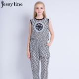 杰西莱jessy line2016春秋新款 杰茜莱正品波点修身显瘦连体裤 女