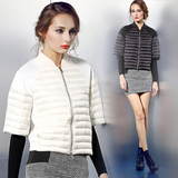 欧洲站新品2015冬季品牌女装 中袖短款白鸭绒轻薄羽绒服女棉服