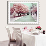 十字绣客厅简约现代餐厅小幅挂画满线绣樱花卉欧式田园风景温馨秀