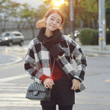 2015秋冬新款韩版小香风学生呢子大衣修身格子加棉短款毛呢外套女