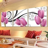 现代简约客厅画植物花卉装饰画三联水晶无框画卧室床头壁画郁金香