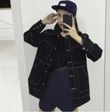 2015秋季新款韩版女装复古原宿bf学院风宽松中长款街头牛仔外套潮
