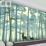 3D北欧大型壁画森林鹿林 墙纸壁纸 电视背景墙 田园客厅卧室墙画