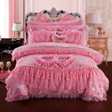 纯棉婚庆四件套4粉色刺绣欧式被套床单家纺结婚1.8m床上用品爱恋
