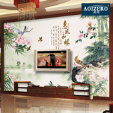 中式山水情风景壁纸 竹子花卉花鸟壁纸 客厅书房3D立体大型壁画