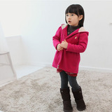 韩版童装秋冬装女童开衫外套带帽衫中长款加绒加厚儿童卫衣外套潮
