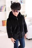 冬季新韩版儿童短款连帽大衣男孩棉服童装男童仿水貂皮草加厚外套