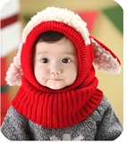 兔耳朵帽子冬针织儿童冬季女毛线帽套头帽韩国婴儿可爱小孩连帽体