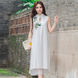 中国风女装 夏装文艺民族风假两件绣花无袖连衣裙 中式改良旗袍裙