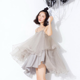 SYU HAN原创设计 华丽浮夸多层次立体不规则大摆蓬裙真丝连衣裙