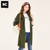 H:CONNECT韩版时尚女装中长款风衣外套字母涂鸦印花2016春季新款