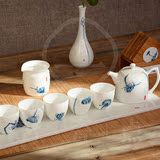 德化白瓷手绘青花瓷功夫茶具套装6人陶瓷整套茶壶茶杯特价包邮
