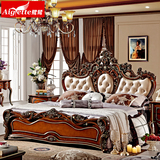 美式双人床家具 深色欧式床组合 新古典卧室床特价 乡村田园床
